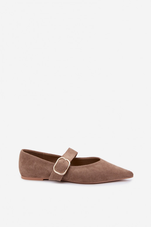 Damen-Ballerinas mit Riemen und Schnallen in sandfarbig Melby