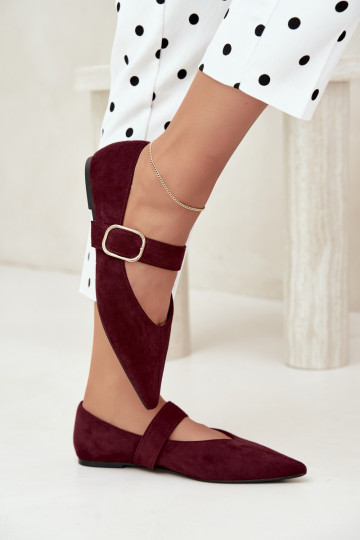 Damen-Ballerinas mit Riemen und Schnallen in bordeaux Melby 2
