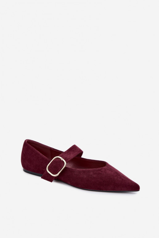 Damen-Ballerinas mit Riemen und Schnallen in bordeaux Melby