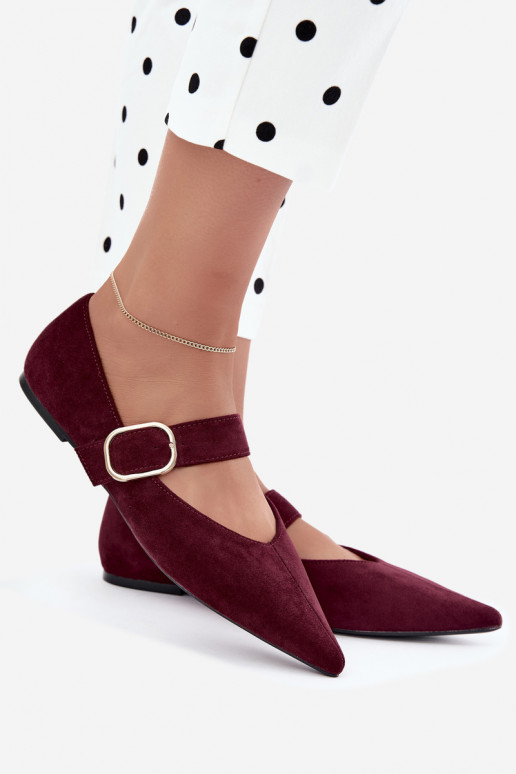 Damen-Ballerinas mit Riemen und Schnallen in bordeaux Melby