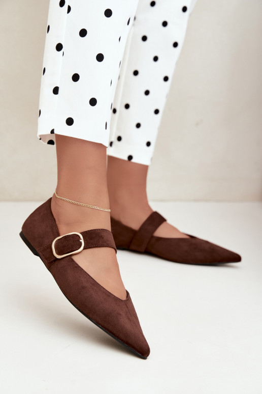 Damen-Ballerinas mit Riemen und Schnallen in braun Melby