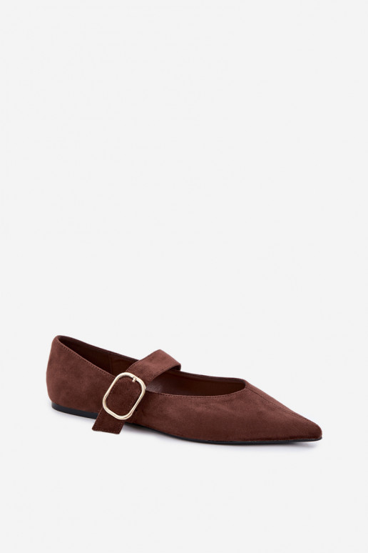 Damen-Ballerinas mit Riemen und Schnallen in braun Melby