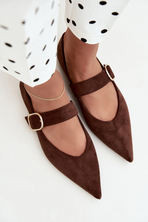 Damen-Ballerinas mit Riemen und Schnallen in braun Melby