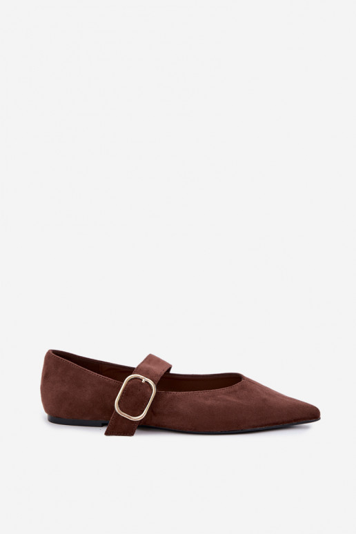 Damen-Ballerinas mit Riemen und Schnallen in braun Melby