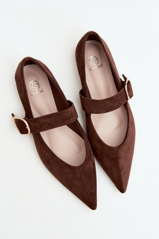 Damen-Ballerinas mit Riemen und Schnallen in braun Melby