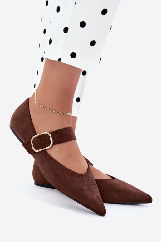 Damen-Ballerinas mit Riemen und Schnallen in braun Melby