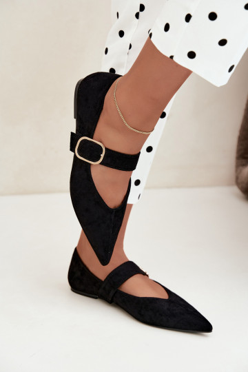 Damen-Ballerinas mit Riemen und Schnallen in schwarz Melby