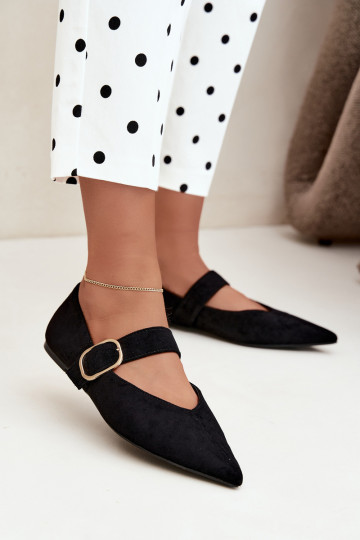 Damen-Ballerinas mit Riemen und Schnallen in schwarz Melby 2
