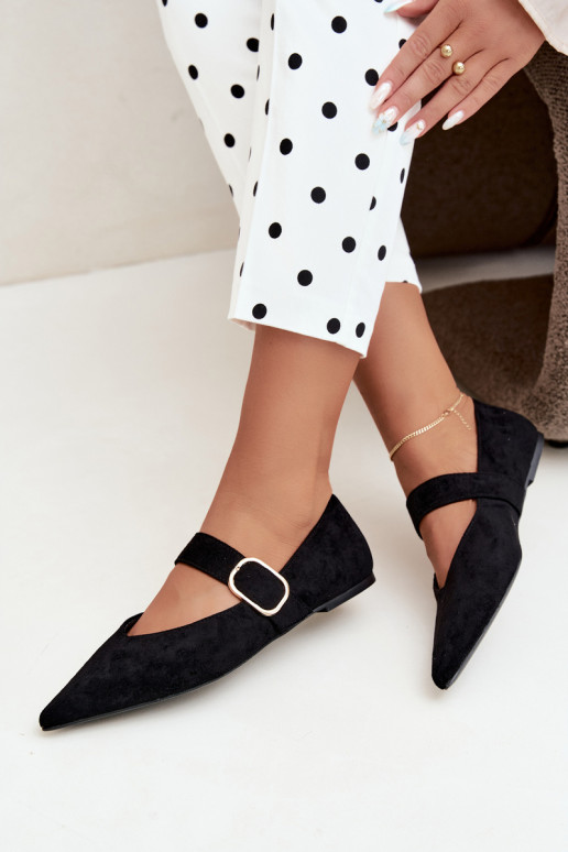 Damen-Ballerinas mit Riemen und Schnallen in schwarz Melby
