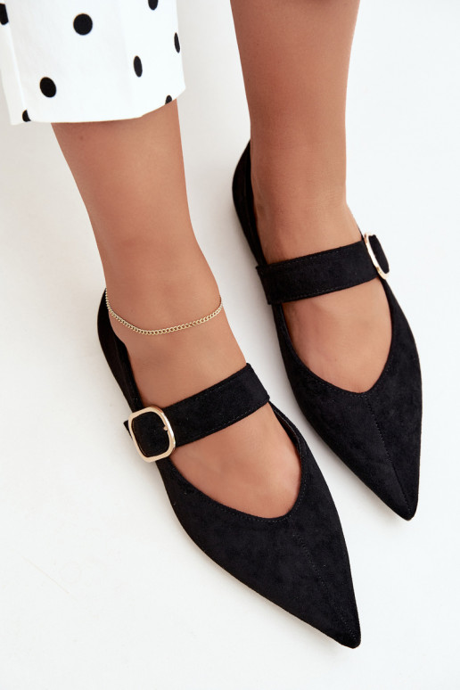 Damen-Ballerinas mit Riemen und Schnallen in schwarz Melby