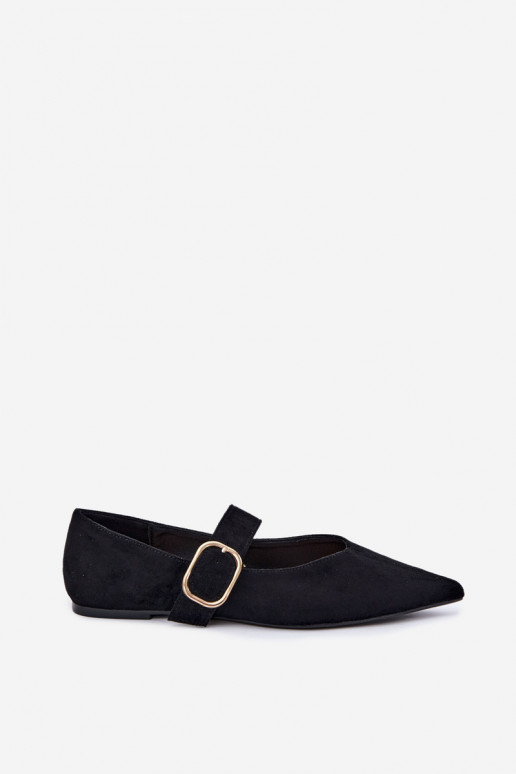 Damen-Ballerinas mit Riemen und Schnallen in schwarz Melby