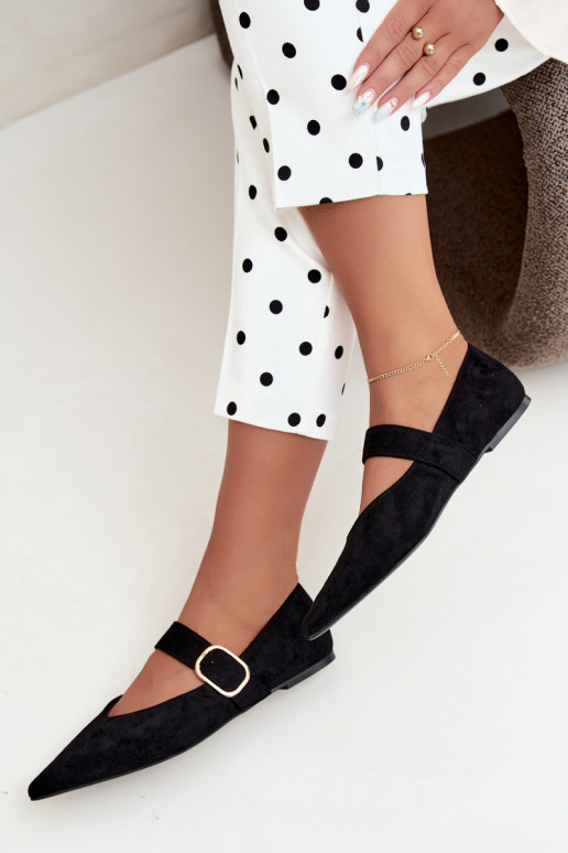 Damen-Ballerinas mit Riemen und Schnallen in schwarz Melby