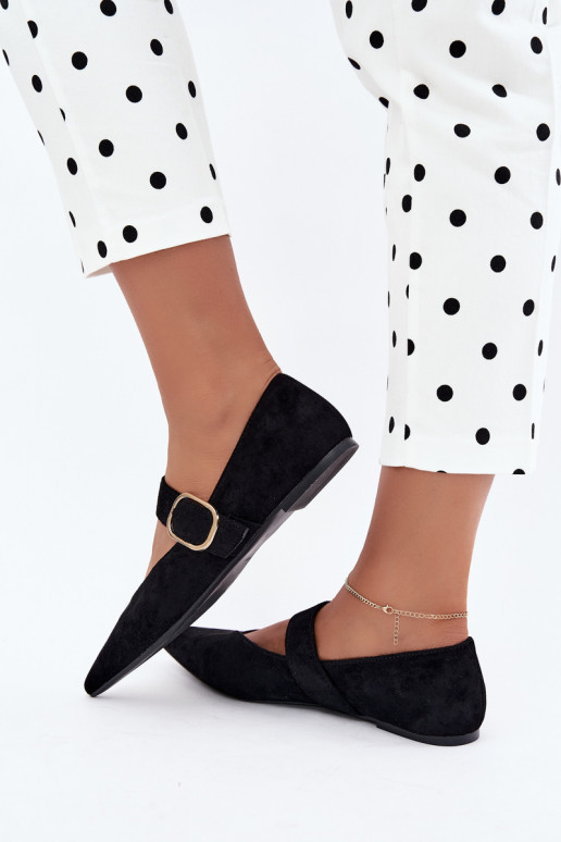 Damen-Ballerinas mit Riemen und Schnallen in schwarz Melby