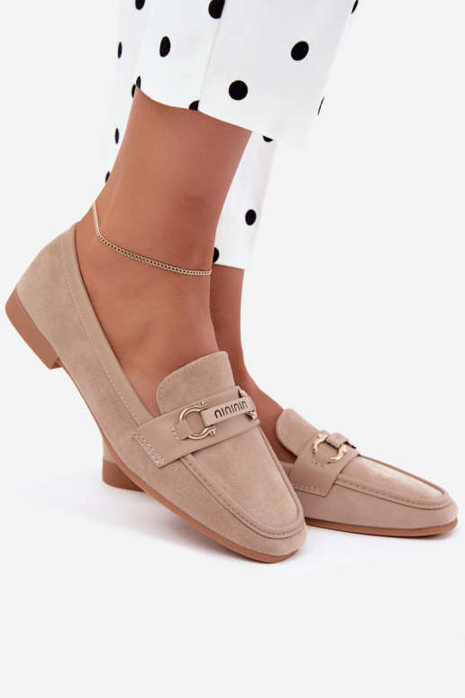 Damen-Mokassins mit eleganten Elementen in sandfarbig Evelora