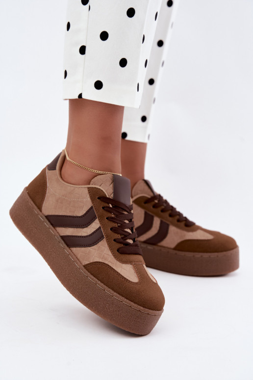 Braune Sneakers mit Plattform und Riemen Kaya