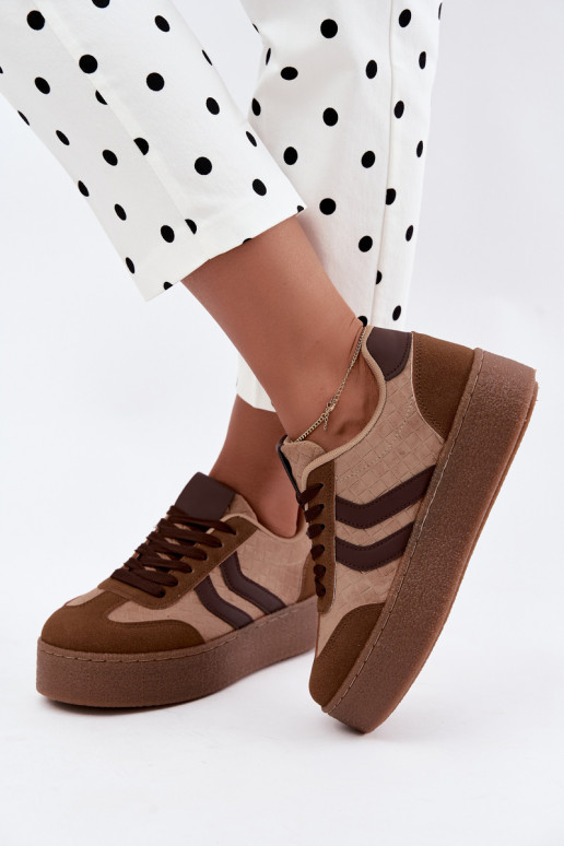 Braune Sneakers mit Plattform und Riemen Kaya