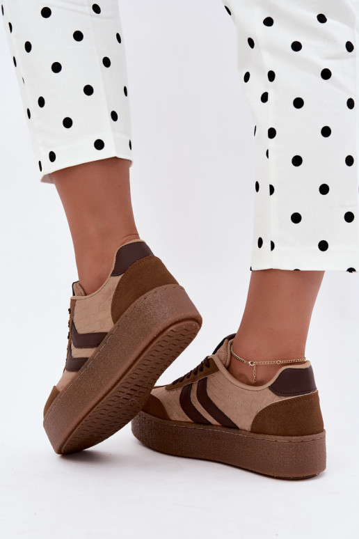 Braune Sneakers mit Plattform und Riemen Kaya