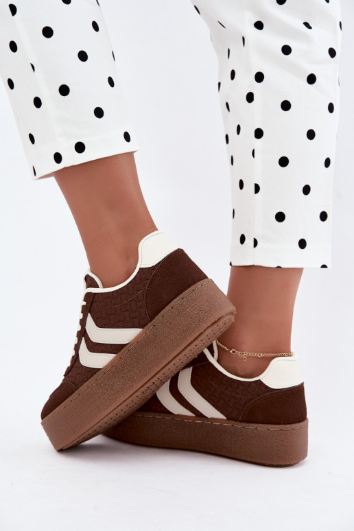 Braune Sneakers mit Plattform und Riemen Kaya
