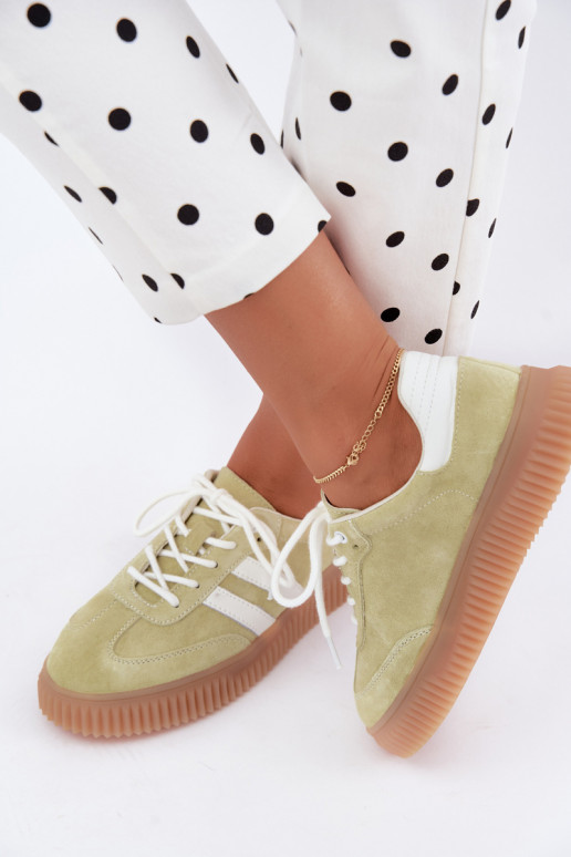 Limettengrüne Sneakers aus Kunstveloursleder mit Plattform