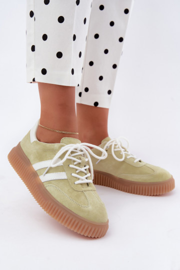 Limettengrüne Sneakers aus Kunstveloursleder mit Plattform 2