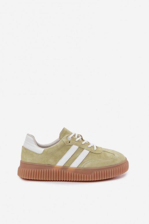 Limettengrüne Sneakers aus Kunstveloursleder mit Plattform