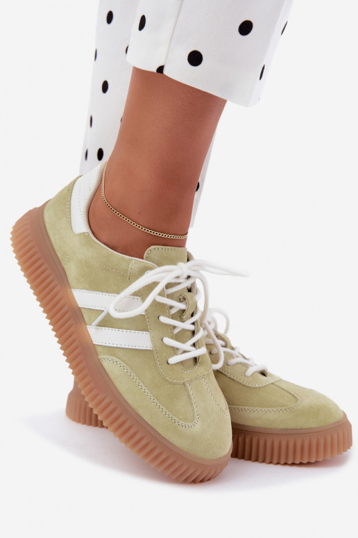 Limettengrüne Sneakers aus Kunstveloursleder mit Plattform
