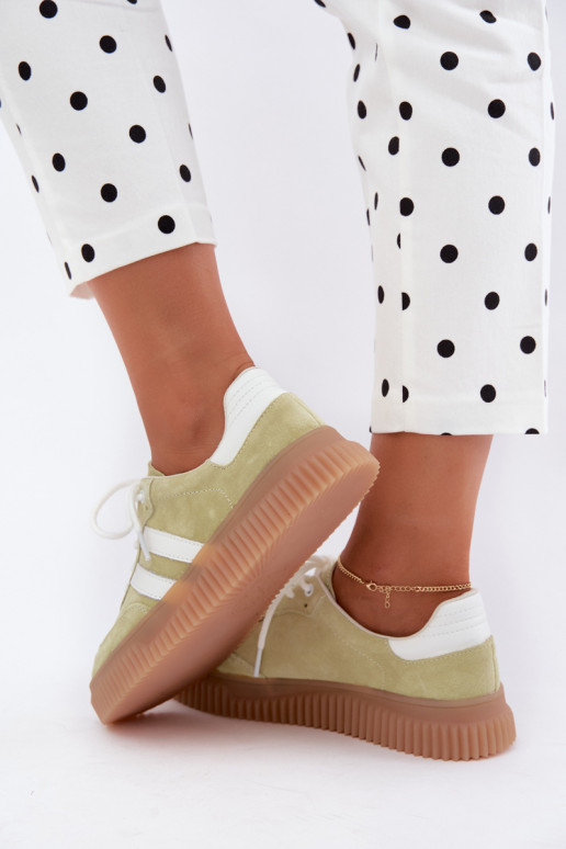 Limettengrüne Sneakers aus Kunstveloursleder mit Plattform