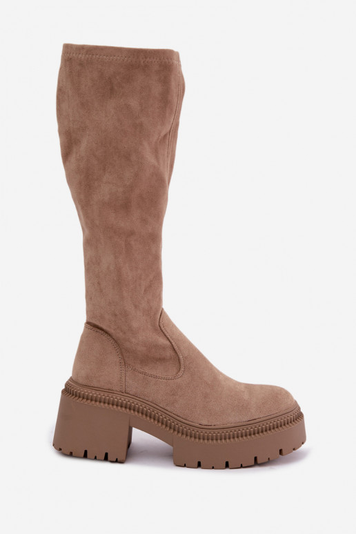 Damen kniehohe Stiefel mit Plateau in sandfarbener Ausführung Florinne