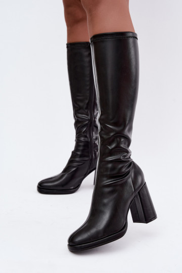 Damen kniehohe Stiefel mit Nähten am Schaft in schwarzer Farbe Brivana 2