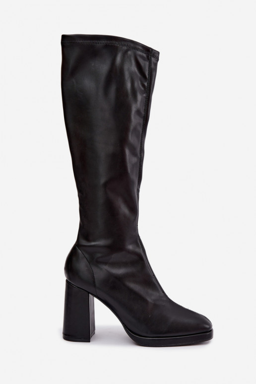 Damen kniehohe Stiefel mit Nähten am Schaft in schwarzer Farbe Brivana