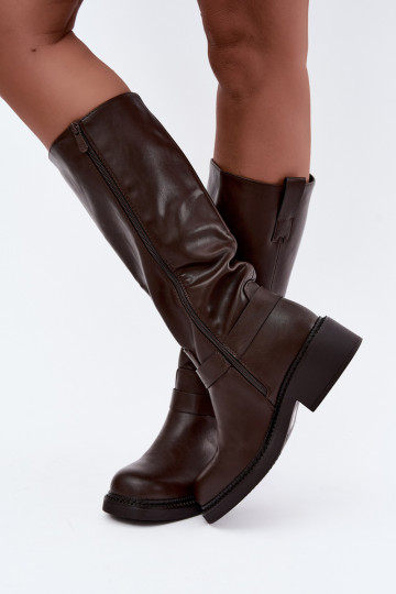 Damen kniehohe Stiefel mit dekorativen Details in Schokoladenfarbe Rileta 2