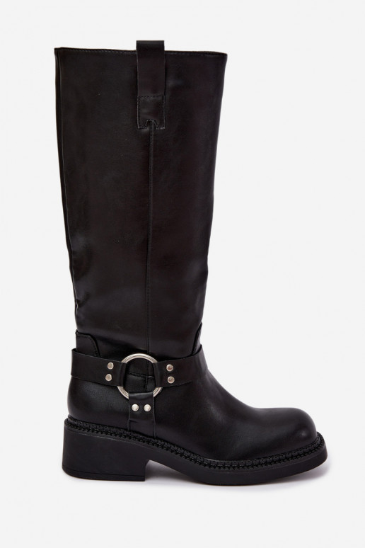 Damen kniehohe Stiefel mit dekorativen Details in schwarzer Farbe Rileta