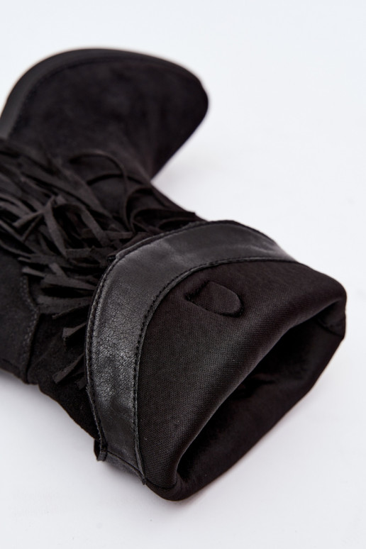 Cowboy-Stil Damen Stiefeletten mit Fransen und Verzierungen in schwarzer Farbe Perlia