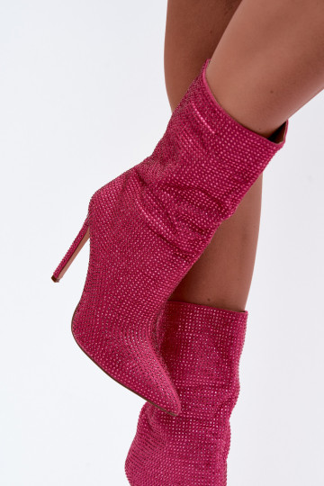 Dekorierte Damen Stiefeletten mit schmalen Absätzen in rosa Farbe Galessa 2