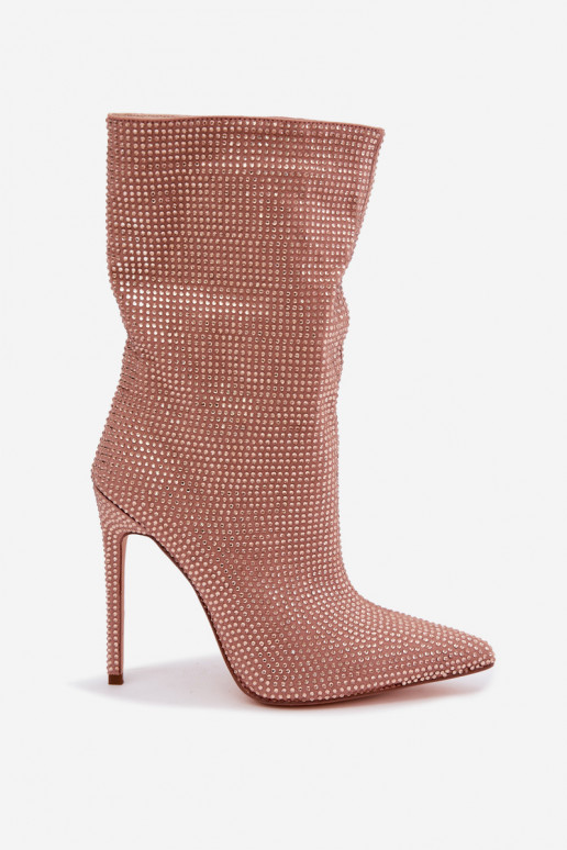 Dekorierte Damen Stiefeletten mit schmalen Absätzen in Champagnerfarbe Galessa