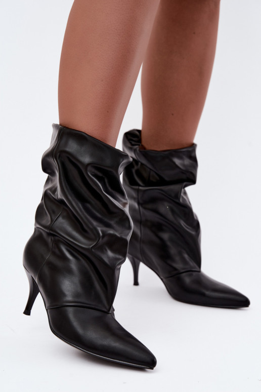 Schlüpfschuh Damen slouchy Stiefeletten mit schmalen Absätzen in schwarzer Farbe Harissa