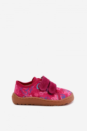 Kinder-Barefoot-Pantoletten mit Herzen Froddo Canvas G1700440-24 Rosa 2