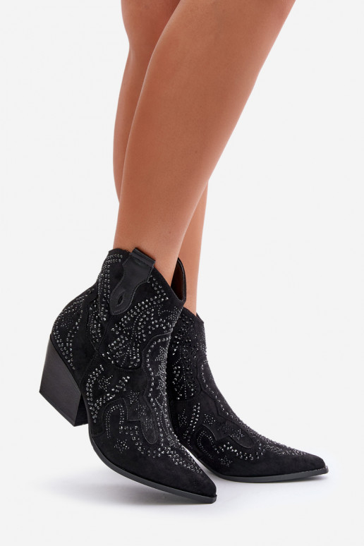 Dekorierte Cowboy-Stiefeletten in Schwarz Kaivina