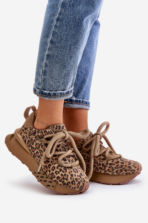 Wildleder Damen Sneakers mit Plattform und Leopardenmuster Artiker 55C0135 braun
