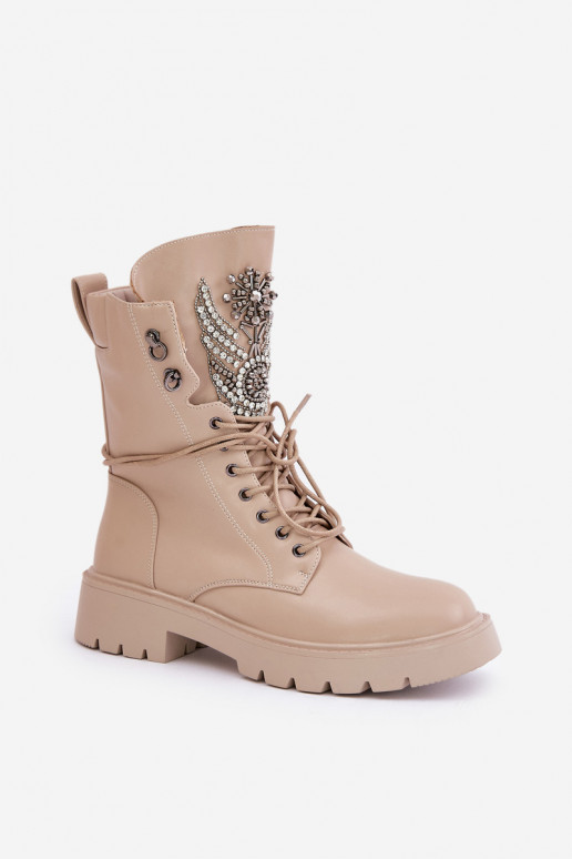 Kunstleder isolierte Arbeitsstiefeletten mit Dekoration D&A MR880-080 beige