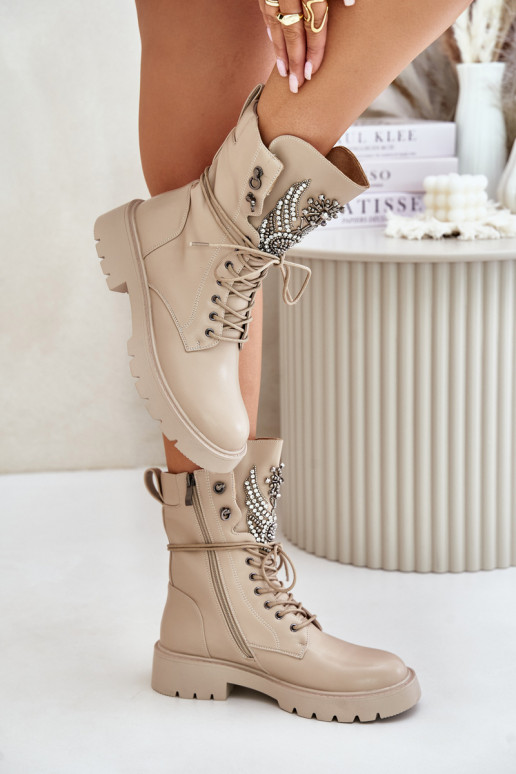 Kunstleder isolierte Arbeitsstiefeletten mit Dekoration D&A MR880-080 beige