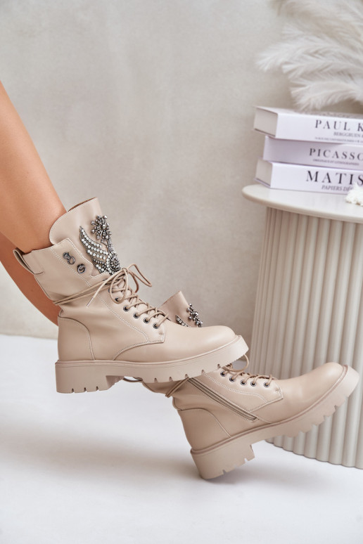 Kunstleder isolierte Arbeitsstiefeletten mit Dekoration D&A MR880-080 beige