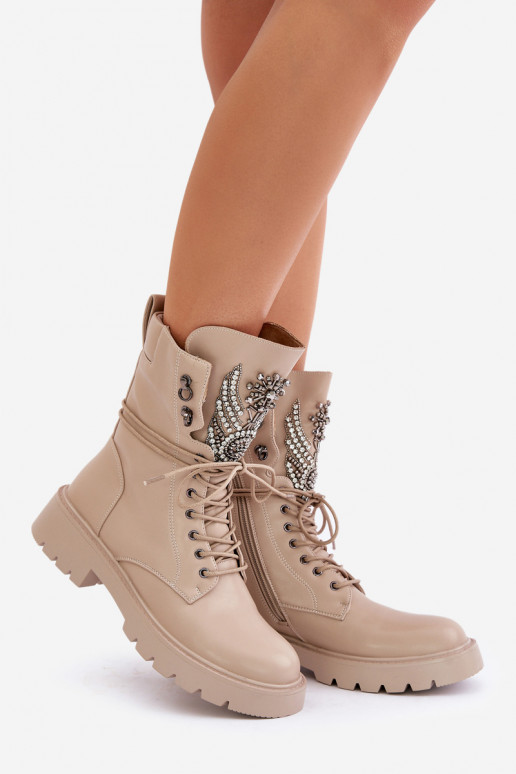 Kunstleder isolierte Arbeitsstiefeletten mit Dekoration D&A MR880-080 beige