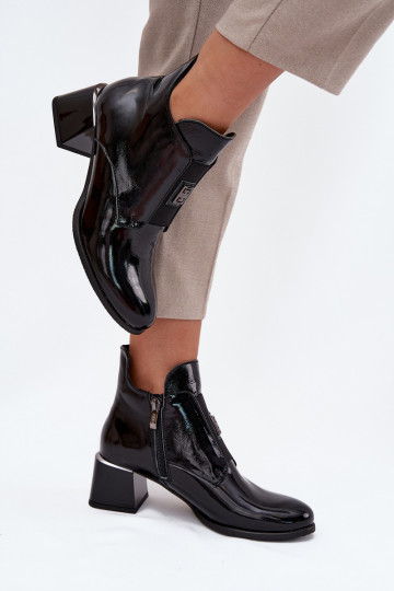 Leder lackierte isolierte Stiefeletten mit aufwendigen Details Zazoo 60560 schwarz