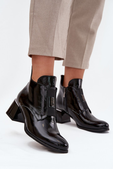 Leder lackierte isolierte Stiefeletten mit aufwendigen Details Zazoo 60560 schwarz 2