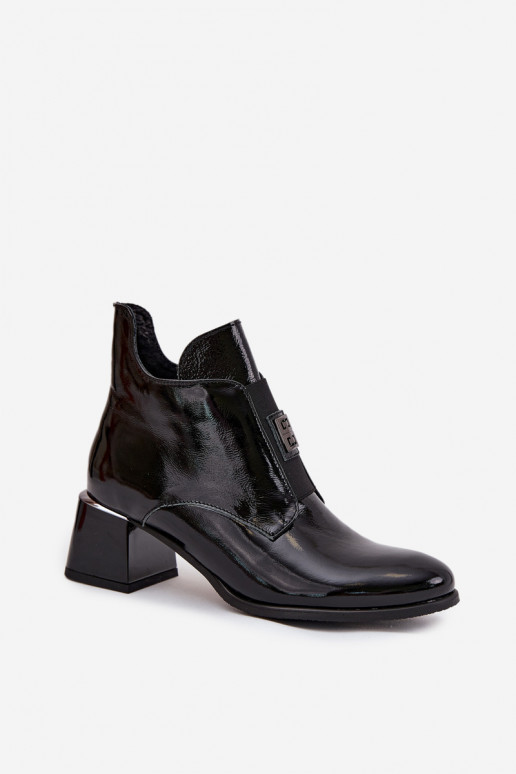 Leder lackierte isolierte Stiefeletten mit aufwendigen Details Zazoo 60560 schwarz