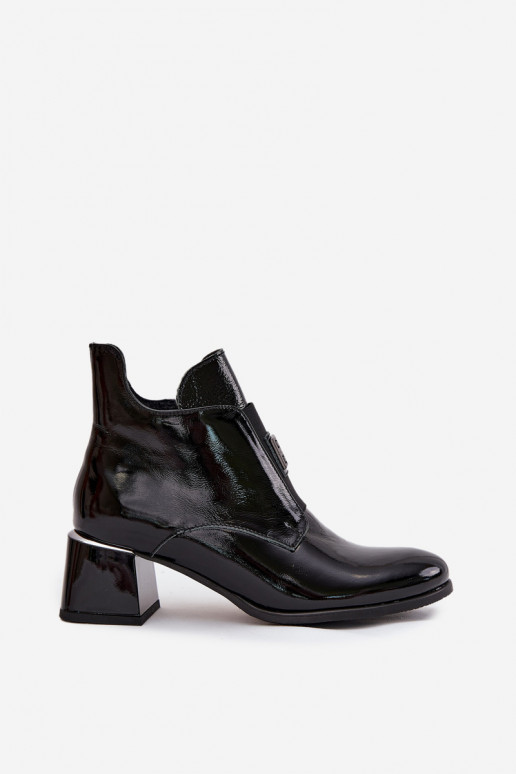 Leder lackierte isolierte Stiefeletten mit aufwendigen Details Zazoo 60560 schwarz