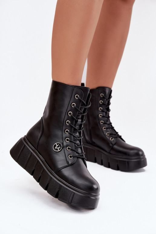 Isolierte Damen Arbeitsstiefeletten auf Plattform Vinceza 58588 schwarz