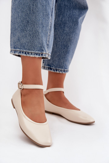 Sandfarbene Ballerinas mit Riemen und Schnallen Janelor 2