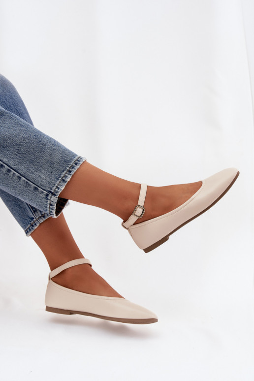 Sandfarbene Ballerinas mit Riemen und Schnallen Janelor